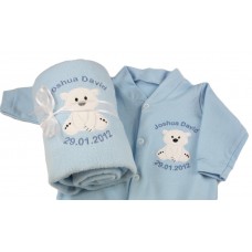 Personalised New Baby Boy Christening Sleepsuit & Blanket Gift Set